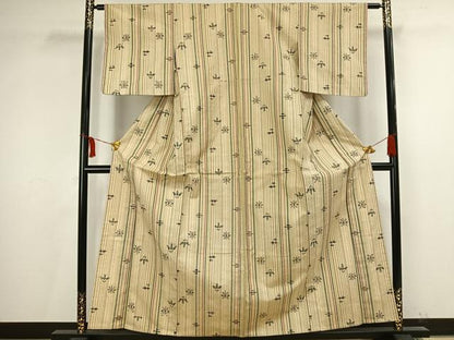 平和屋着物▽上質な紬 単衣 花絣 正絹 逸品 AAAV2774fy