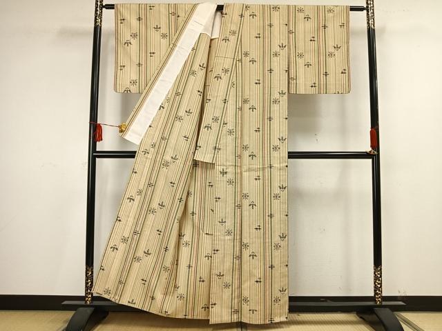 平和屋着物▽上質な紬 単衣 花絣 正絹 逸品 AAAV2774fy