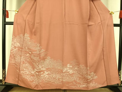 平和屋着物▽訪問着　単衣　刺繍　風景草花文　正絹　逸品　AAAV2775fy