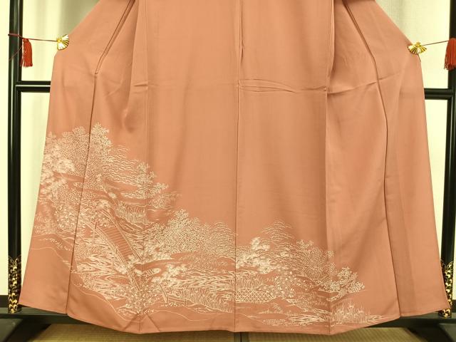 平和屋着物▽訪問着　単衣　刺繍　風景草花文　正絹　逸品　AAAV2775fy