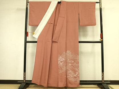 平和屋着物▽訪問着　単衣　刺繍　風景草花文　正絹　逸品　AAAV2775fy