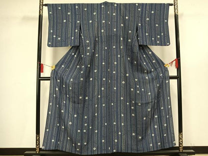 平和屋着物▽小紋 単衣 舞花文 洗える着物 AAAV2776fy