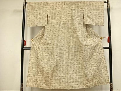 平和屋着物▽上質な紬　単衣　幾何学文様　正絹　逸品　AAAV2777fy