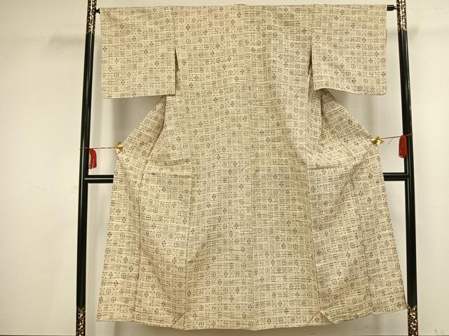 平和屋着物▽上質な紬　単衣　幾何学文様　正絹　逸品　AAAV2777fy