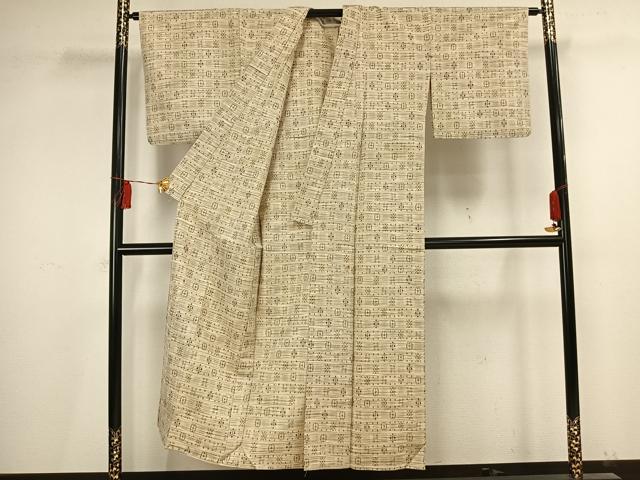 平和屋着物▽上質な紬　単衣　幾何学文様　正絹　逸品　AAAV2777fy