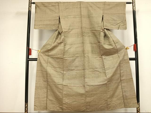 平和屋着物▽上質な紬 単衣 横段文 正絹 逸品 AAAV2781fy