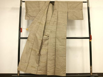 平和屋着物▽上質な紬 単衣 横段文 正絹 逸品 AAAV2781fy