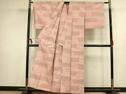 平和屋着物▽上質な紬 単衣 横段文 正絹 逸品 未使用 AAAV2782fy