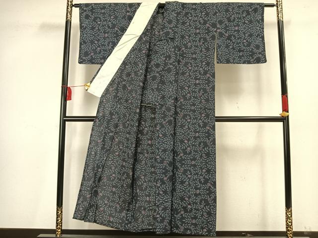 平和屋着物▽小紋 単衣 草花文 AAAV2784fy