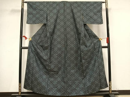 平和屋着物▽小紋 単衣 菱花文 未使用 AAAV2786fy