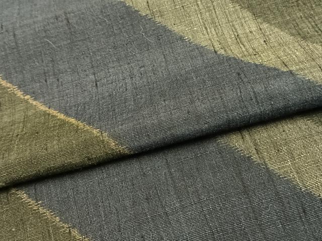 平和屋着物▽結城ちぢみ　単衣　斜縞　正絹　逸品　AAAV2787fy