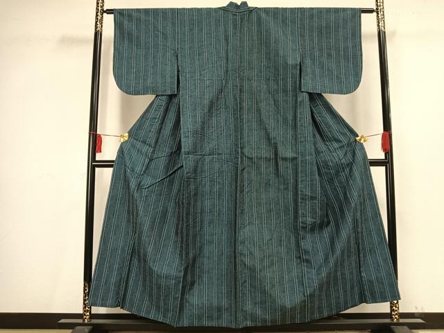 平和屋着物▽上質な紬 単衣 縞 正絹 逸品 AAAV2790fy