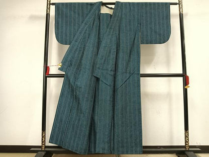 平和屋着物▽上質な紬 単衣 縞 正絹 逸品 AAAV2790fy