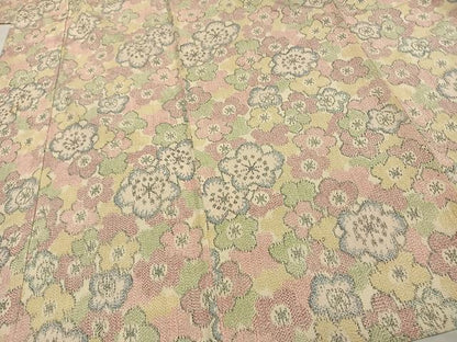 平和屋着物▽お召 単衣 花尽くし 正絹 逸品 AAAV2791fy