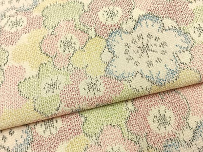 平和屋着物▽お召 単衣 花尽くし 正絹 逸品 AAAV2791fy