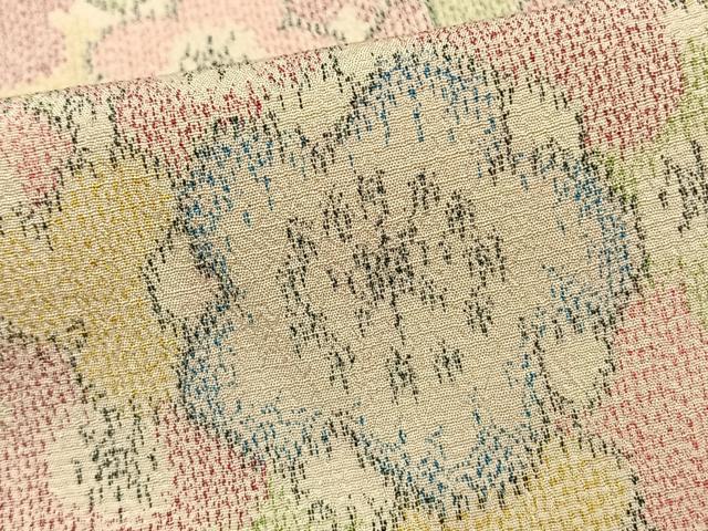 平和屋着物▽お召 単衣 花尽くし 正絹 逸品 AAAV2791fy