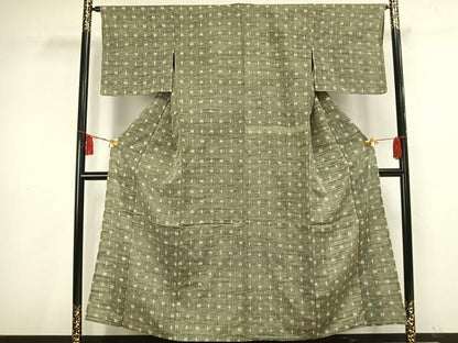 平和屋着物▽上質な紬 単衣 矢羽文 正絹 逸品 AAAV2794fy