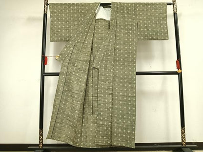 平和屋着物▽上質な紬 単衣 矢羽文 正絹 逸品 AAAV2794fy
