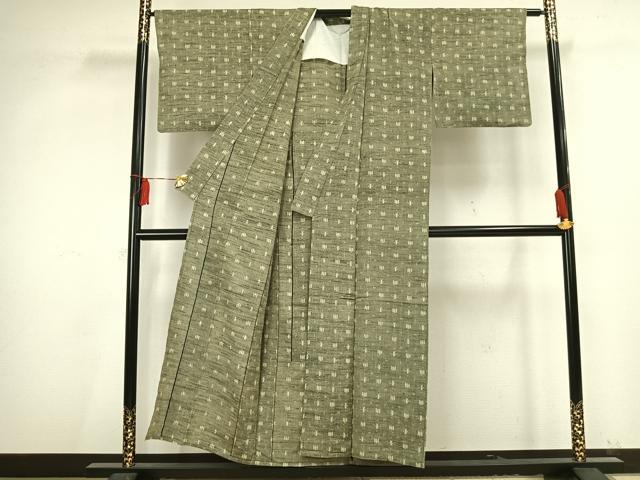平和屋着物▽上質な紬 単衣 矢羽文 正絹 逸品 AAAV2794fy