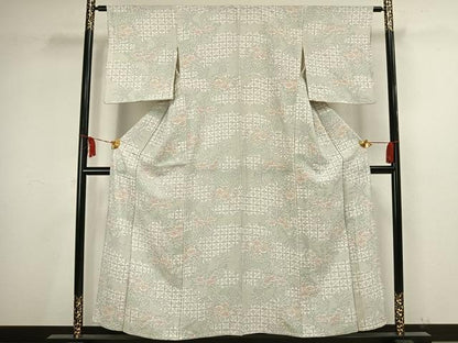 平和屋着物▽上質な小紋 単衣 草花文 正絹 逸品 AAAV2796fy