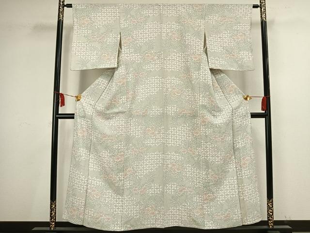 平和屋着物▽上質な小紋 単衣 草花文 正絹 逸品 AAAV2796fy