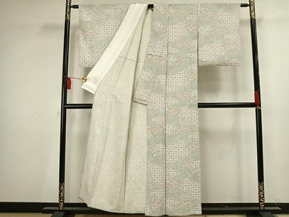 平和屋着物▽上質な小紋 単衣 草花文 正絹 逸品 AAAV2796fy