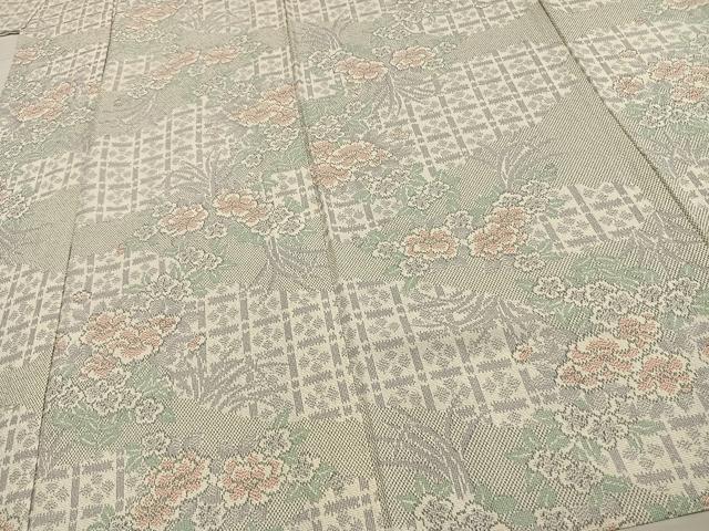平和屋着物▽上質な小紋 単衣 草花文 正絹 逸品 AAAV2796fy