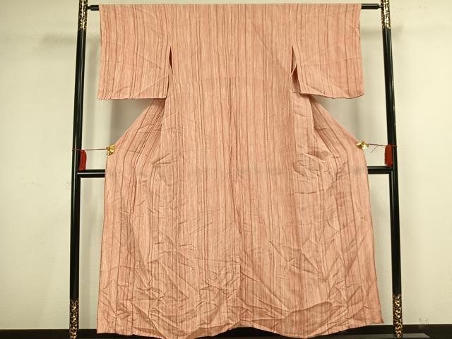 平和屋着物▽上質な小紋 単衣 縞 鬼しぼ縮緬 正絹 逸品 AAAV2797fy