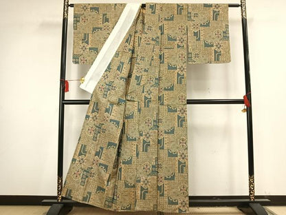 平和屋着物▽上質な紬 単衣 亀甲花文 正絹 逸品 未使用 AAAV2800fy