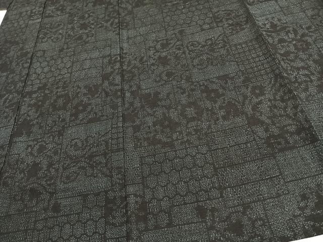 平和屋着物▽結城紬 単衣 100亀甲 色紙草花文 正絹 逸品 未使用 AAAV2802fy