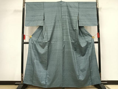 平和屋着物▽上質な紬 単衣 色無地 湊鼠色 正絹 逸品 AAAV2805fy