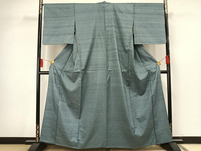 平和屋着物▽上質な紬 単衣 色無地 湊鼠色 正絹 逸品 AAAV2805fy