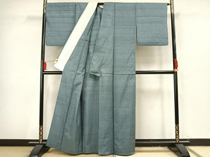 平和屋着物▽上質な紬 単衣 色無地 湊鼠色 正絹 逸品 AAAV2805fy