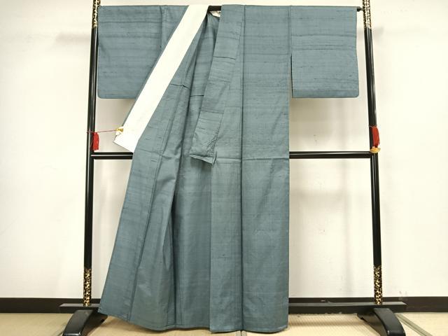 平和屋着物▽上質な紬 単衣 色無地 湊鼠色 正絹 逸品 AAAV2805fy