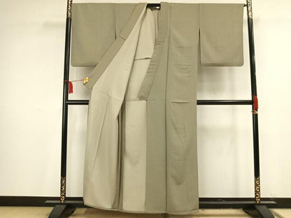 平和屋着物▽江戸小紋 単衣 万筋 緑色×茶色 正絹 逸品 AAAV2810fy