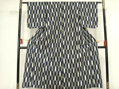平和屋着物▽上質な紬 単衣 矢羽文 綿 逸品 AAAV2811fy