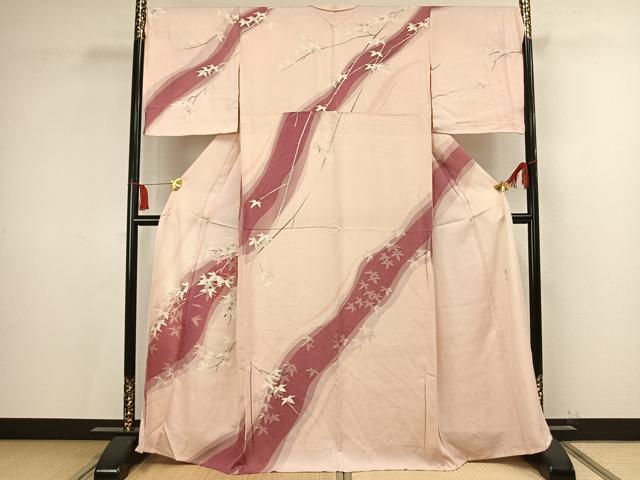 平和屋着物▽訪問着 単衣 友禅 作家物 手描き 枝葉文 正絹 逸品 AAAV2813fy