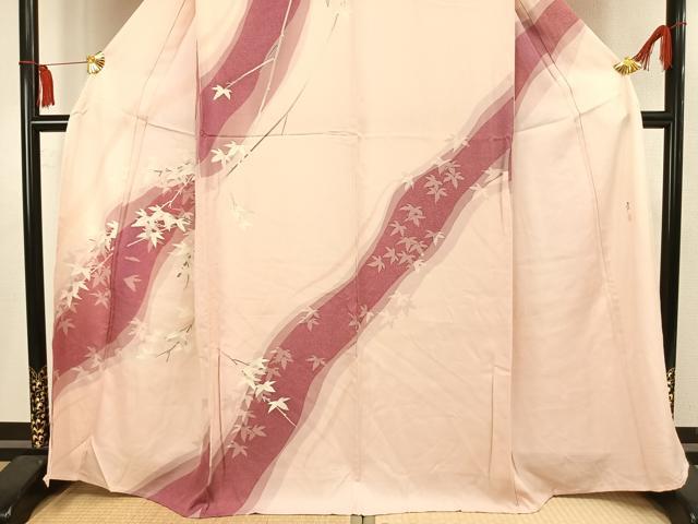 平和屋着物▽訪問着 単衣 友禅 作家物 手描き 枝葉文 正絹 逸品 AAAV2813fy