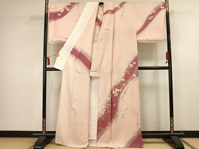 平和屋着物▽訪問着 単衣 友禅 作家物 手描き 枝葉文 正絹 逸品 AAAV2813fy