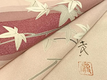 平和屋着物▽訪問着 単衣 友禅 作家物 手描き 枝葉文 正絹 逸品 AAAV2813fy