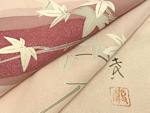 平和屋着物▽訪問着 単衣 友禅 作家物 手描き 枝葉文 正絹 逸品 AAAV2813fy