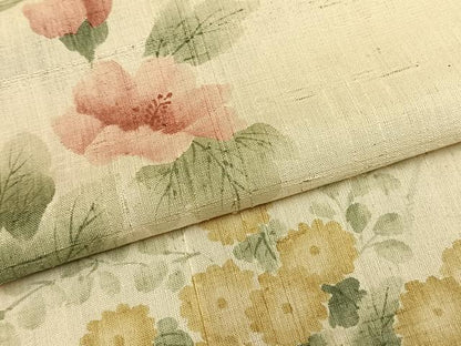平和屋着物▽訪問着　単衣　紬地　手描き　草花文　正絹　逸品　AAAV2814fy