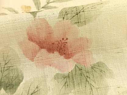 平和屋着物▽訪問着　単衣　紬地　手描き　草花文　正絹　逸品　AAAV2814fy