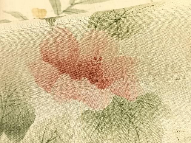 平和屋着物▽訪問着　単衣　紬地　手描き　草花文　正絹　逸品　AAAV2814fy