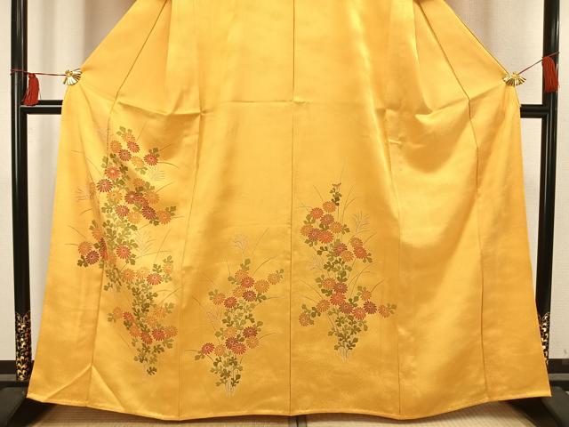 平和屋着物▽訪問着 単衣 草花文 金糸 正絹 逸品 未使用 AAAV2815fy