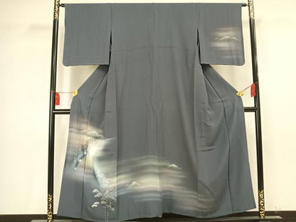 平和屋着物▽訪問着　単衣　手描き　風景樹林文　暈し染め　正絹　逸品　AAAV2817fy