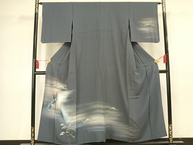 平和屋着物▽訪問着　単衣　手描き　風景樹林文　暈し染め　正絹　逸品　AAAV2817fy