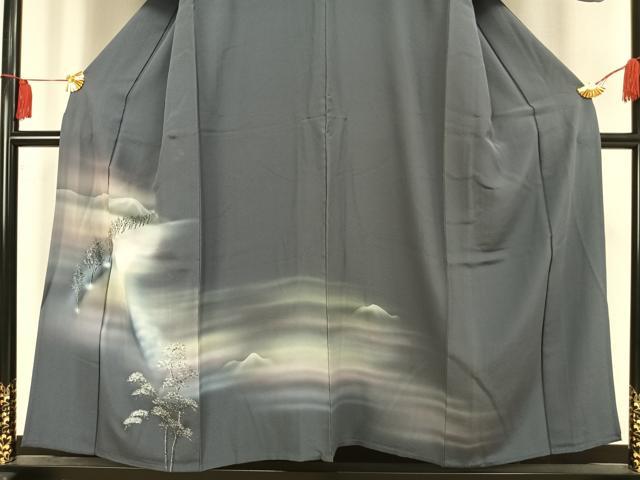 平和屋着物▽訪問着　単衣　手描き　風景樹林文　暈し染め　正絹　逸品　AAAV2817fy