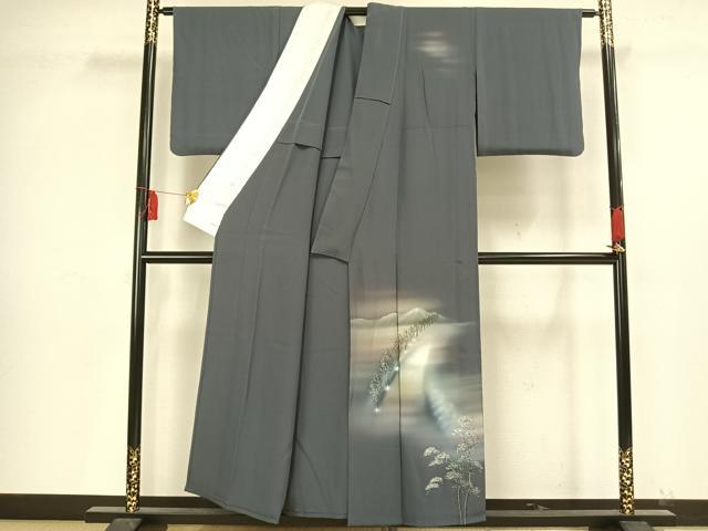 平和屋着物▽訪問着　単衣　手描き　風景樹林文　暈し染め　正絹　逸品　AAAV2817fy