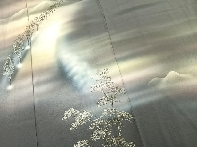 平和屋着物▽訪問着　単衣　手描き　風景樹林文　暈し染め　正絹　逸品　AAAV2817fy